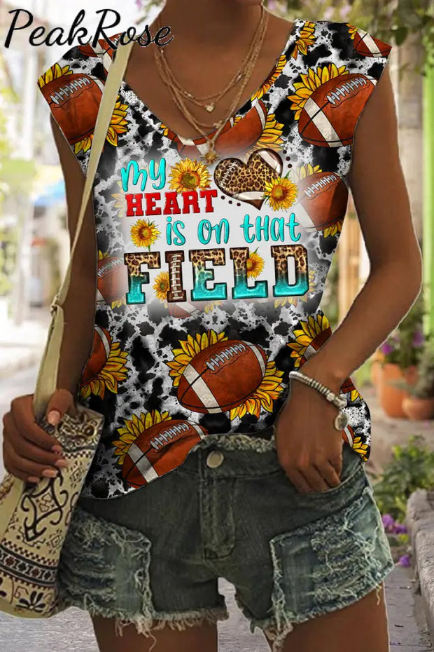 Sunflower Vintage Cow Pattern Football V-Neck Tank Top V-Neck