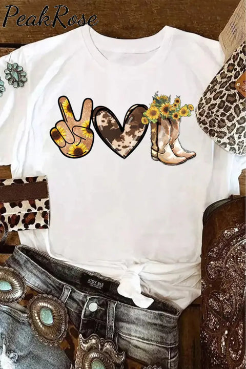 Sunflower Western Cowboy Boots T-Shirt S / White T-Shirt