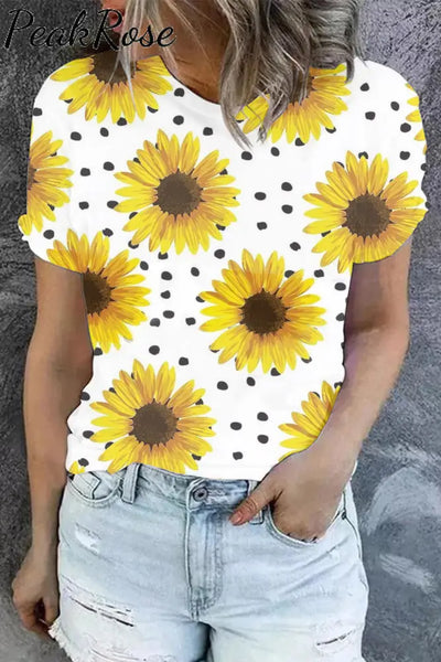 Sunflowers Polka Dot Print T-Shirt S / T-Shirt