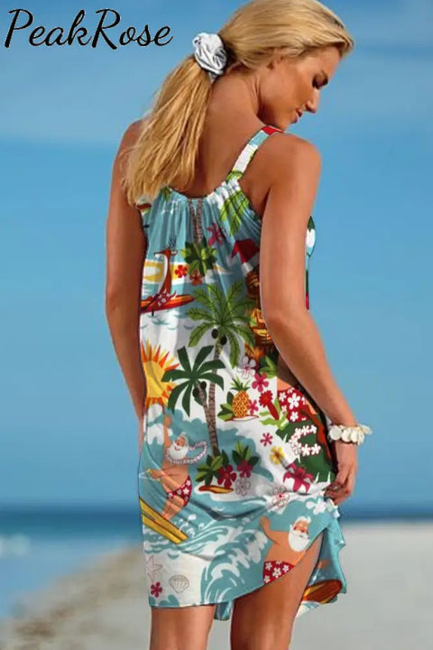 Surfin’ Santa Print Sleeveless Dress