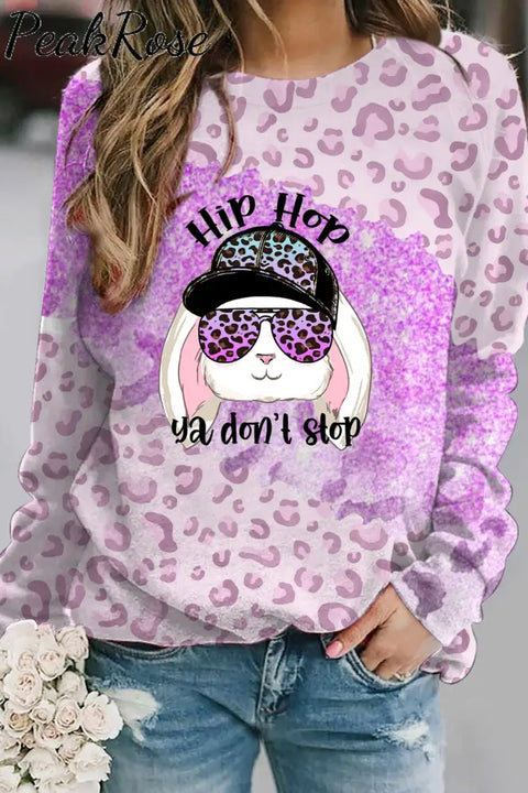 Sweatshirthip Hop Ya Dont Stop Sunglasses Rabbit Gradient Leopard Print S / Purple Sweatshirt