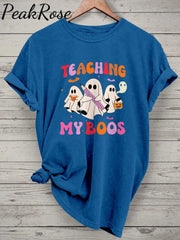 Teaching My Boos Spooky Trick Or Teach Casual Print T-Shirt Blue / S Hot Sell