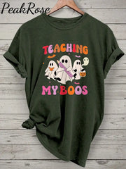 Teaching My Boos Spooky Trick Or Teach Casual Print T-Shirt Darkgreen / S Hot Sell