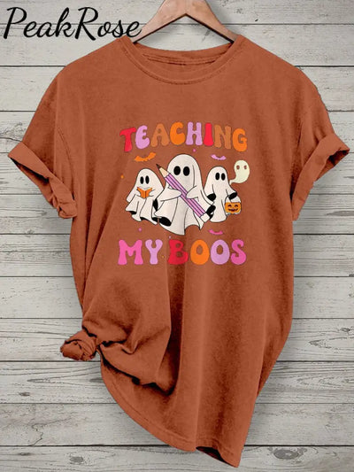 Teaching My Boos Spooky Trick Or Teach Casual Print T-Shirt Orange / S Hot Sell