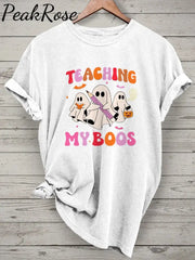 Teaching My Boos Spooky Trick Or Teach Casual Print T-Shirt White / S Hot Sell