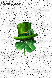 Textured Spotted Lucky Clover Four Leaf Green Hat V Neck T-Shirt