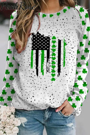 Textured Spotted Lucky Clover Striped Flag Sweatshirt