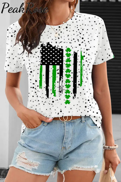 Textured Spotted Lucky Clover Striped Flag T-Shirt S / Green