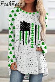 Textured Spotted Lucky Clover Striped Flag Tunic