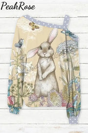 The Little Gray Rabbit In Flowers Standing Bunny Off Shoulder Blouse