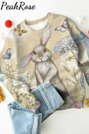 The Little Gray Rabbit In Flowers Standing Bunny Sweatshirt