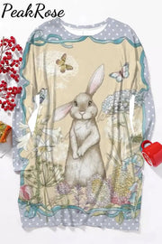 The Little Gray Rabbit In Flowers Standing Bunny Tunic With Pockets