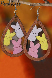 Three Easter Rabbits Printed Wooden Earrings