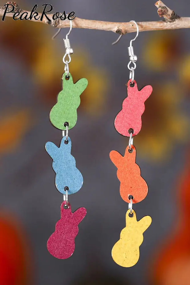 Three Easter Rabbits Printed Wooden Earrings