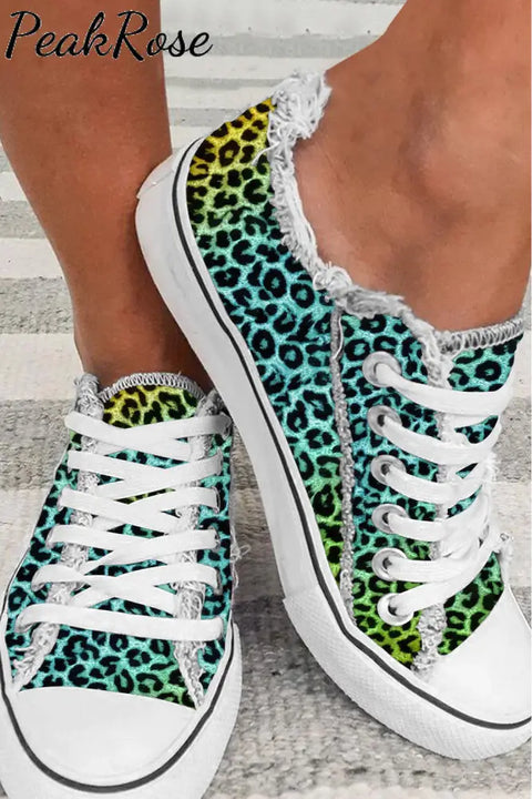 Tie Dye Gradient Leopard Coff Drink Football Canvas Shoes Sneakers 3.5(35) / Photo Color