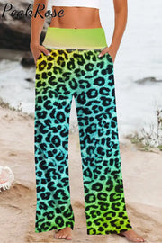 Tie Dye Gradient Leopard Coff Drink Football High Waisted Baggy Pants With Pockets