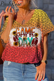 Tie Dye Gradient Leopard Football Game Day Dolman Sleeves Tee