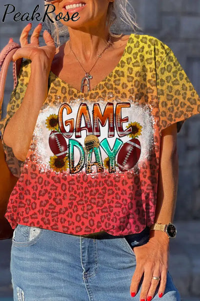 Tie Dye Gradient Leopard Football Game Day Dolman Sleeves Tee