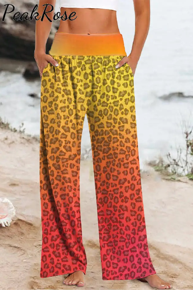 Tie Dye Gradient Leopard Football Game Day High Waisted Baggy Pants With Pockets