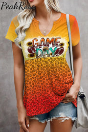 Tie Dye Gradient Leopard Football Game Day Notched Neck Peplum Hem Tee