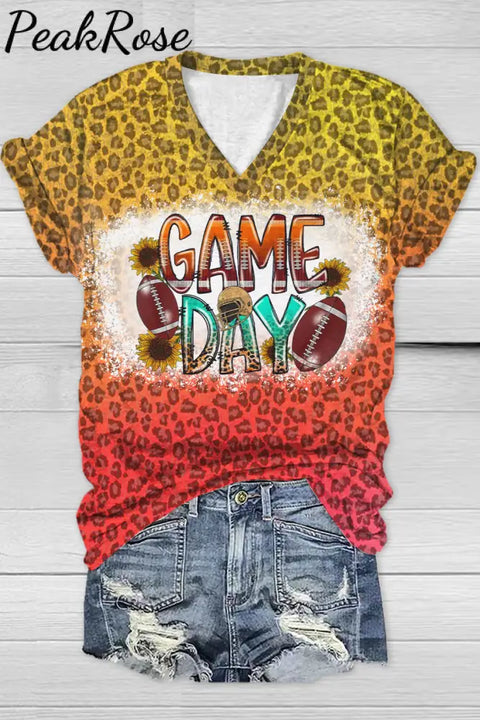 Tie Dye Gradient Leopard Football Game Day V Neck T-Shirt T-Shirt