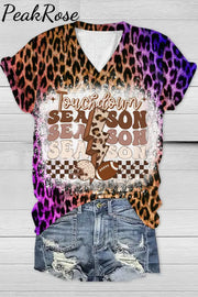 Tie Dye Gradient Leopard Football Touchdown Season V Neck T-Shirt T-Shirt