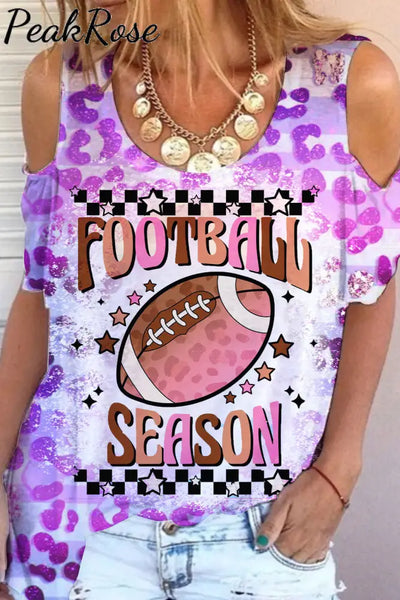 Tie Dye Gradient Leopard Stylish Checkerboard Football Cold Shoulder T-Shirt T-Shirt