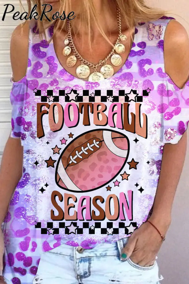 Tie Dye Gradient Leopard Stylish Checkerboard Football Cold Shoulder T-Shirt T-Shirt