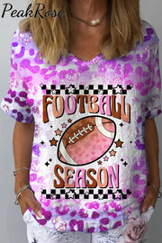 Tie Dye Gradient Leopard Stylish Checkerboard Football V Neck Short Sleeves Tee Dolman