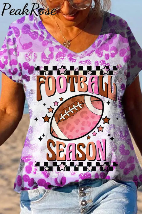 Tie Dye Gradient Leopard Stylish Checkerboard Football V Neck T-Shirt T-Shirt