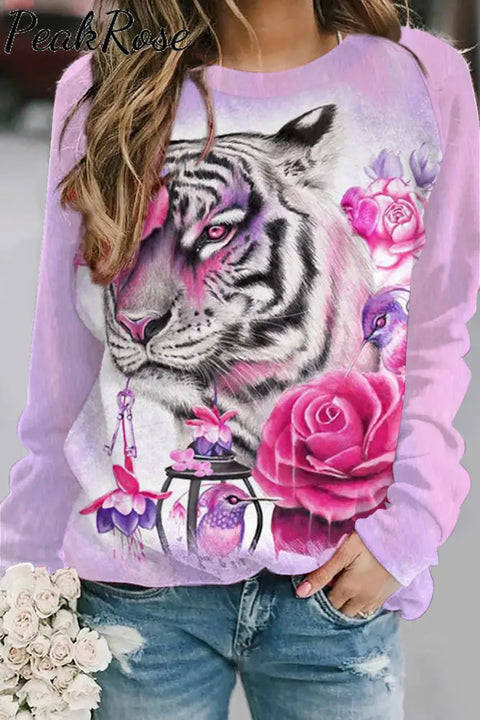 Tiger Flower Pink Print Sweatshirt