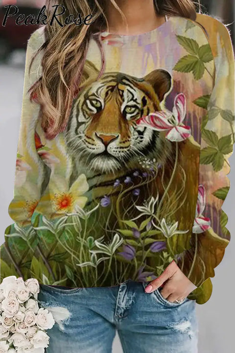 Tiger Flower Print Sweatshirt