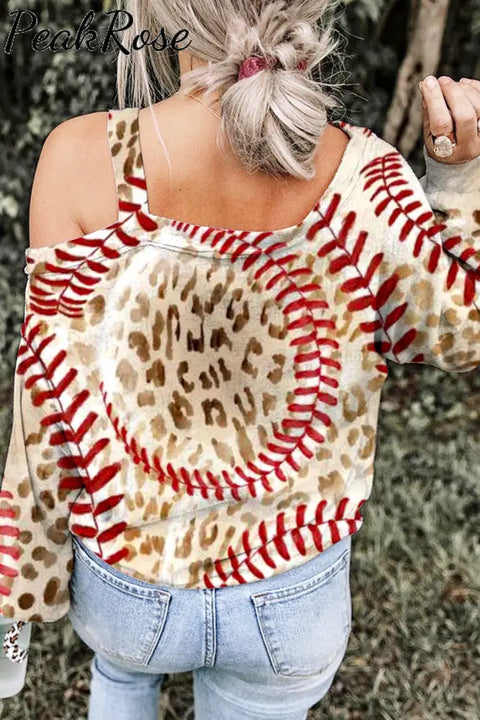 Tis The Season Baseball Leopard Printed Off-Shoulder Blouse