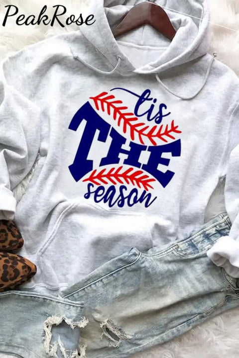 Tis The Season Baseball Pattern Long Sleeve Hoodie