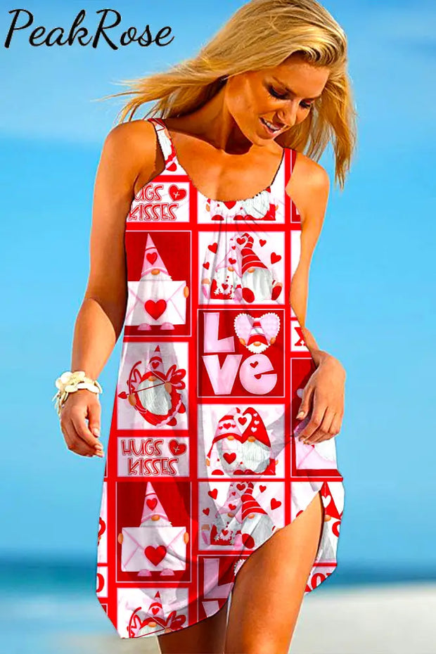 Tossed Cupid Gnomes Gnome Love Heart Print Sleeveless Dress S