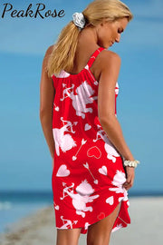 Tossed Cupid Love Heart Print Sleeveless Dress