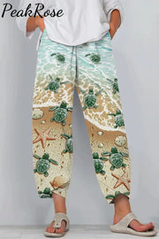 Travel Day Ocean World Beach Sea Turtle And Conch Printed Casual Pants Casual Pant