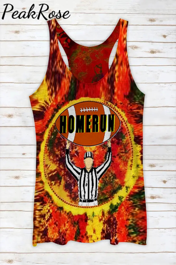 Trendy Hippie Tie-Dye With A Fun Football Home Run Graphic Racerback Tank Top