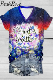 Trendy Oil Painting Vintage Flowers & Dandelion Just Breathe V Neck T-Shirt T-Shirt