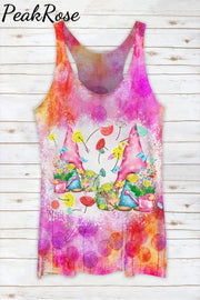 Trendy Oil Painting Vintage Flowers & Two Cute Gnomes Holding Vase Dandelions Racerback Tank Top