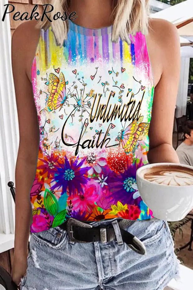 Trendy Oil Painting Vintage Rainbow Flowers & Dandelions Inspirational Print Tank Top