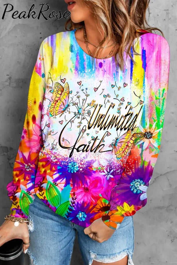 Trendy Oil Painting Vintage Rainbow Flowers & Dandelions Inspirational Sweatshirt