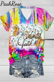 Trendy Oil Painting Vintage Rainbow Flowers & Dandelions Inspirational V Neck T-Shirt T-Shirt