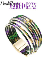 Tricolor Mardi Gras Carnival Alloy Pipe Magnet Buckle Bracelet One-Size / #2 Bracelets