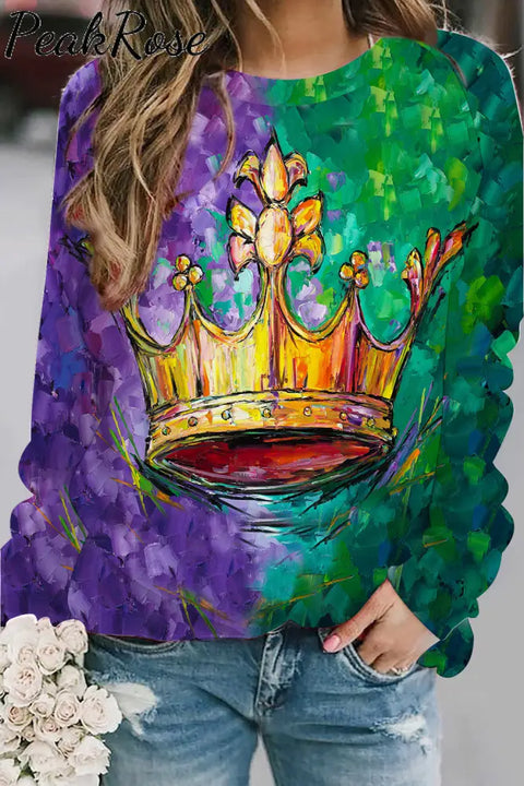 Tricolor Mardi Gras Carnival Fleur De Lis Imperial Crown Sweatshirt S / Multicolor