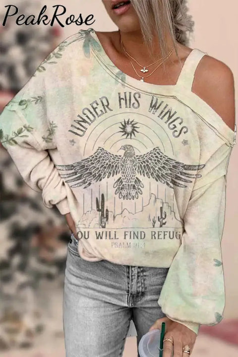 Under His Wings You Will Find Refuge Christian Print Off-Shoulder Blouse