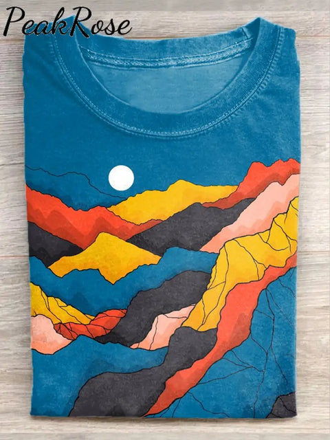 Unisex Abstract Landscape Art Illustration Printed Casual Cotton T-Shirt As Picture / S