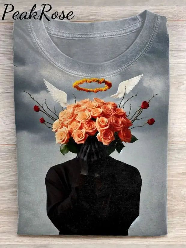 Unisex Art Illustration Printed Casual Cotton Round Neck T-Shirt As Picture / S