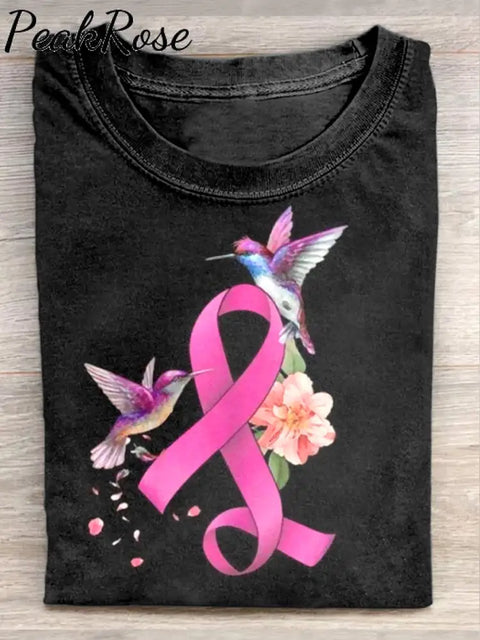 Unisex Cancer Awareness Art Illustration Printed Casual Cotton Crew Neck T-Shirt