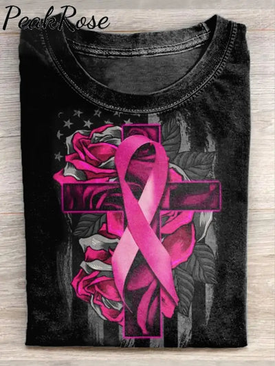 Unisex Cancer Awareness Art Illustration Printed Casual Cotton Crew Neck T-Shirt